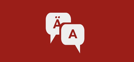 Icon with red background and two white callout bubbles that have language variations of the letter A 