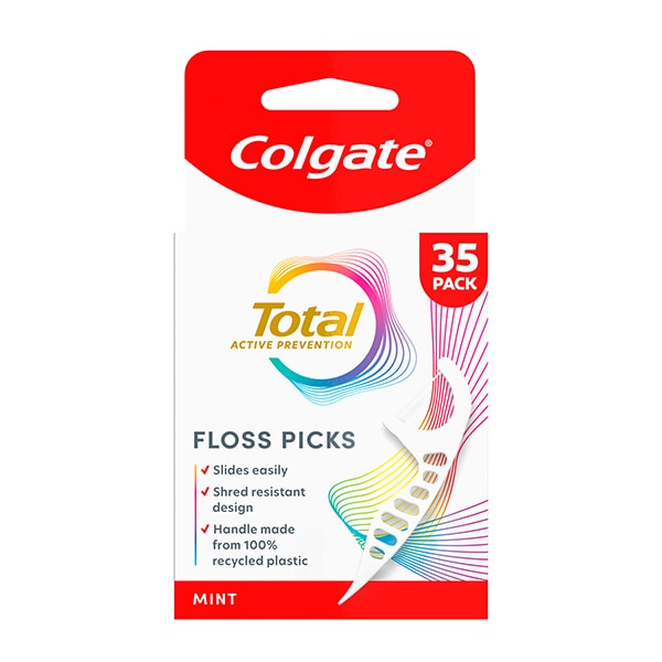 Colgate Total Active Prevention Floss Pick Mint 35 Pack, Shred Resistant